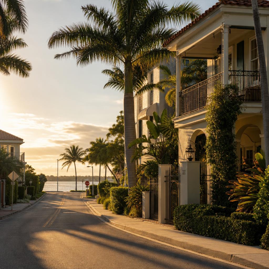 South Florida coastal neighborhood at golden hour